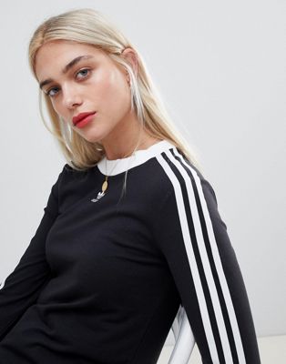 womens adidas 3 stripe long sleeve top