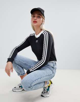 adidas 3 stripe long sleeve top mens