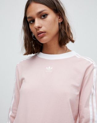 adidas originals three stripe long sleeve top in pink