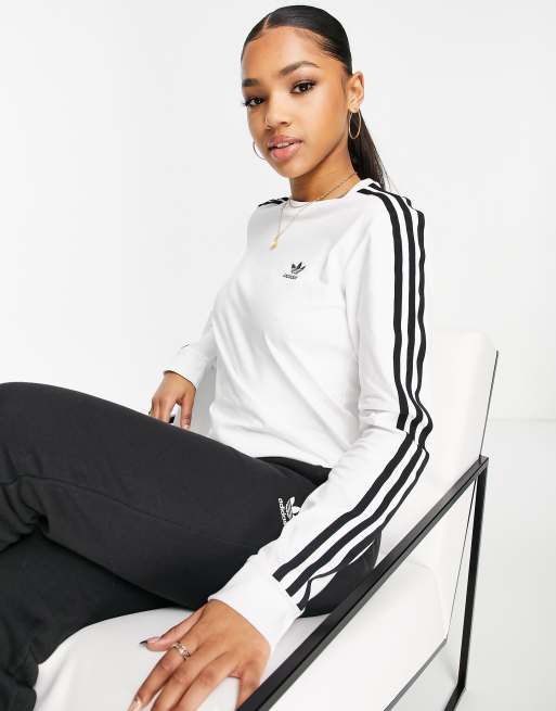 Womens adidas long sleeve 3 best sale stripe tee