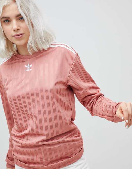 adidas Originals Three Stripe Long Sleeve Top In Pink | ASOS