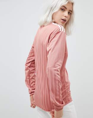 adidas originals three stripe long sleeve top in pink