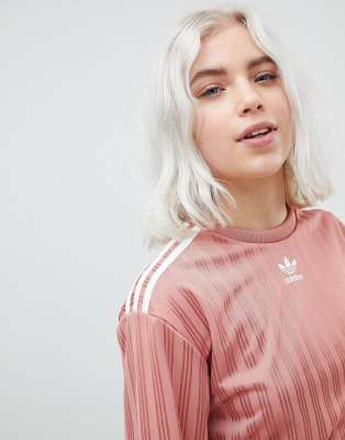 adidas originals three stripe long sleeve top in pink