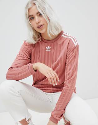 adidas originals three stripe long sleeve top in pink