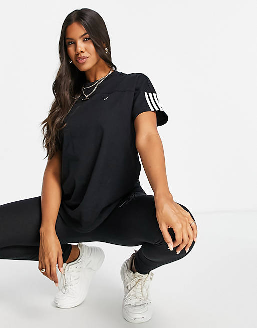 adidas Originals three stripe loose fit t-shirt in black