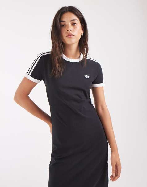 adidas Originals three stripe midi dress in black