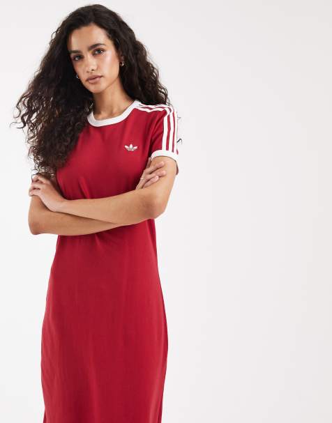adidas Originals three stripe midi dress in burgundy - view 1