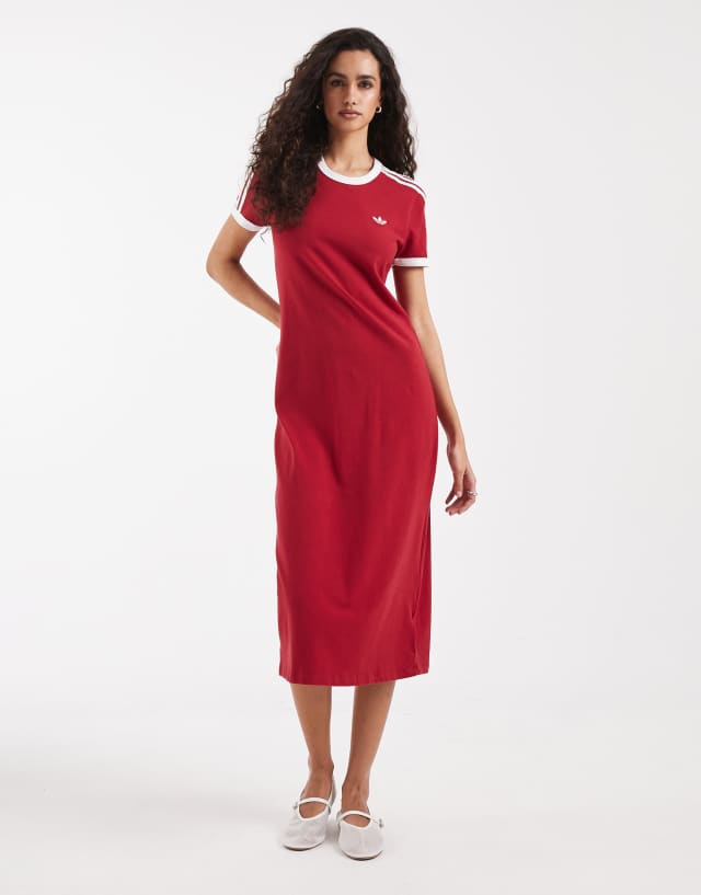red and grey adidas dress Originals three stripe midi in burgundy Homecoming Dresses Under 50