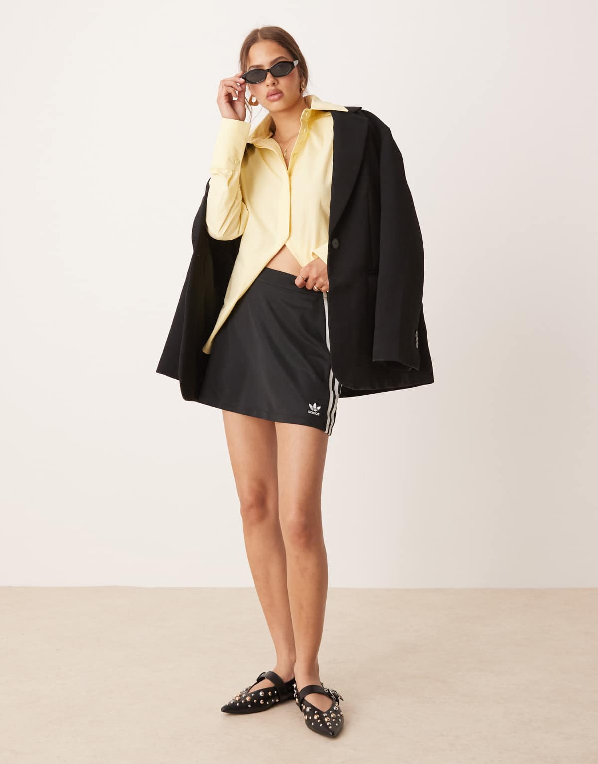 adidas Originals three stripe mini skirt in black