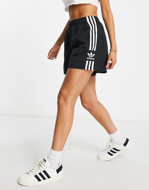 adidas Originals three stripe oversized shorts in black 