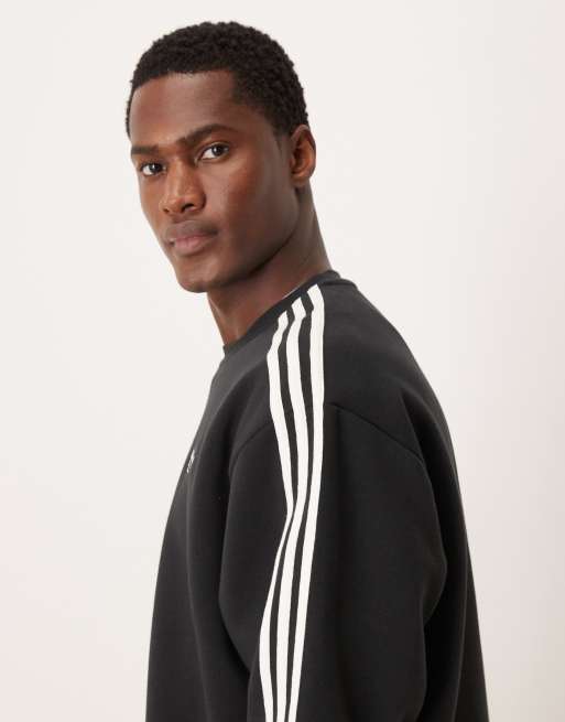adidas Originals three stripe oversized sweatshirt in black, 4 of 5