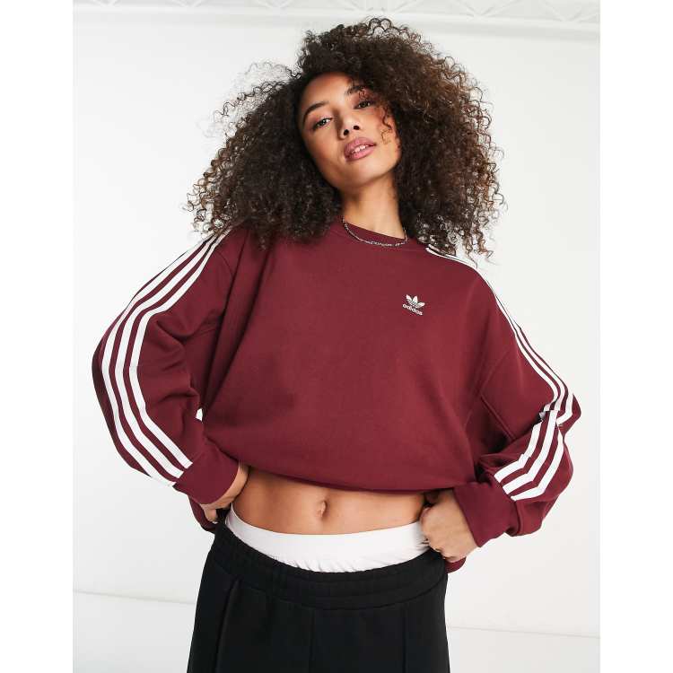 adidas Originals three stripe oversized sweatshirt in burgundy | ASOS