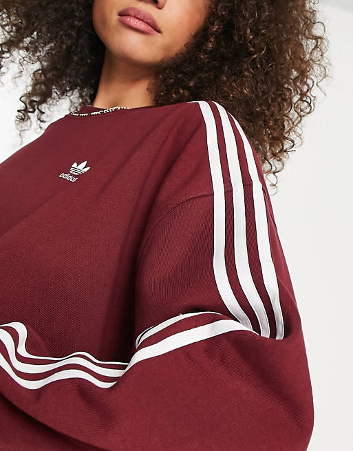 adidas Originals three stripe oversized sweatshirt in burgundy | ASOS
