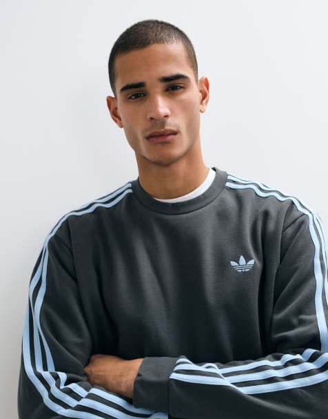 adidas Originals three stripe oversized sweatshirt in grey and blue - view 1