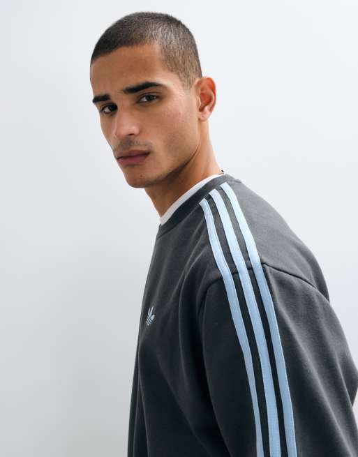 adidas Originals three stripe oversized sweatshirt in grey and blue, 5 of 5