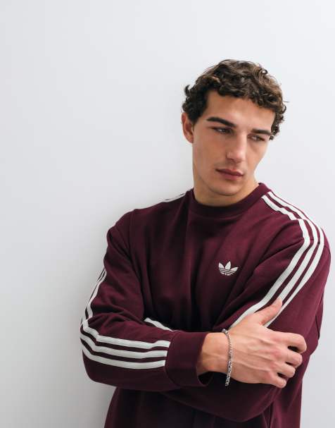 adidas Originals three stripe oversized sweatshirt in maroon / off white - view 1