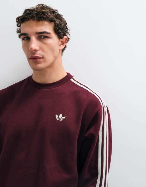 adidas Originals three stripe oversized sweatshirt in maroon / off white, 2 of 5