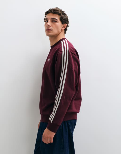 adidas Originals three stripe oversized sweatshirt in maroon / off white, 4 of 5