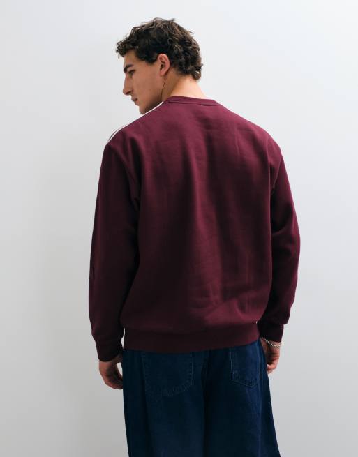 adidas Originals three stripe oversized sweatshirt in maroon / off white, 5 of 5