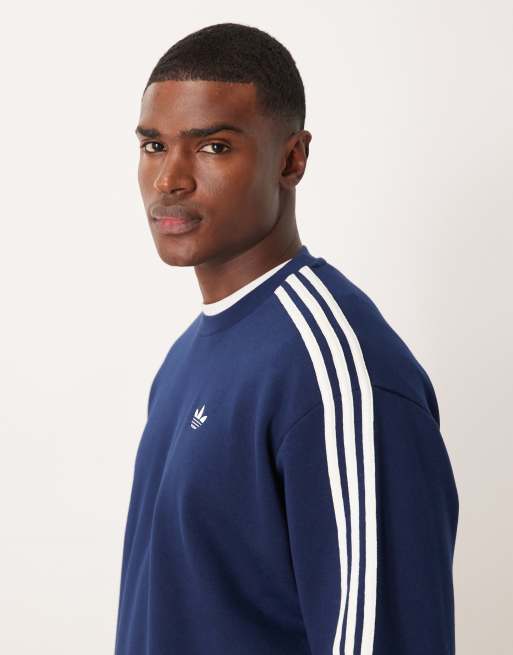 adidas Originals three stripe oversized sweatshirt in navy, 4 of 5