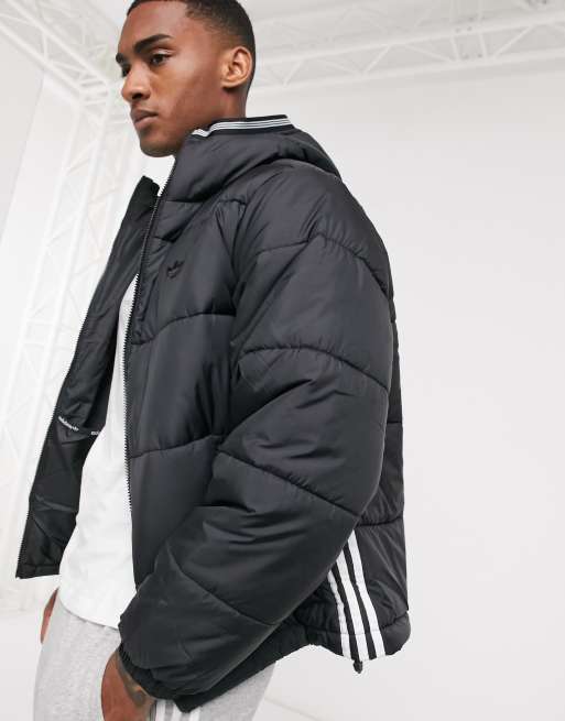 Adidas originals three stripe 2025 padded jacket in black