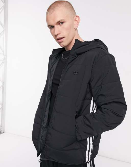 Hacer Destello malla adidas Originals three stripe padded jacket in black | ASOS