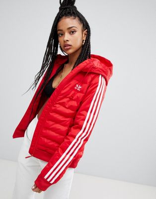 adidas Originals Three Stripe Padded Jacket In Red | ASOS