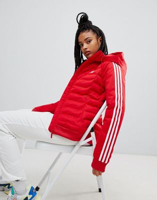 adidas originals three stripe padded jacket in red