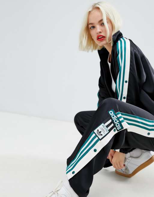 Adidas originals three stripe popper pant with vintage logo in black cheap