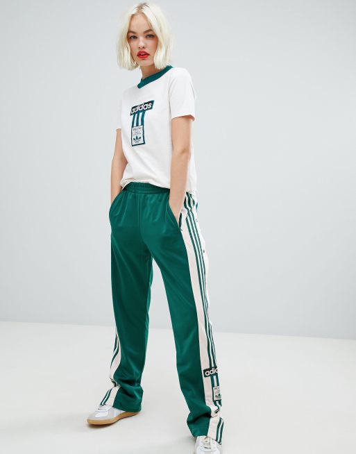 adidas Originals Three Stripe Popper Pant With Vintage Logo In Green | ASOS