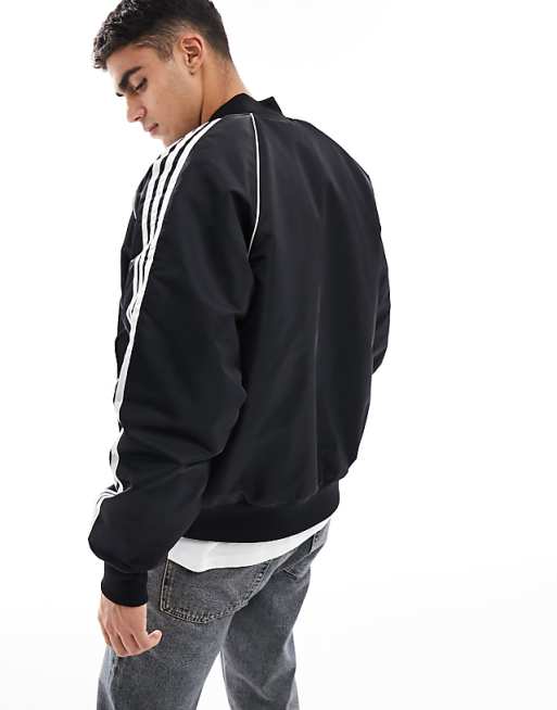 adidas Originals three stripe quilted bomber jacket in black adidas Originals three stripe quilted bomber jacket in black