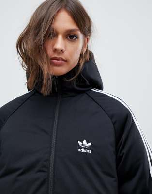 adidas originals three stripe reversible coat in black