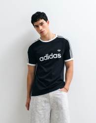 adidas Originals three stripe ringer t-shirt in black and white