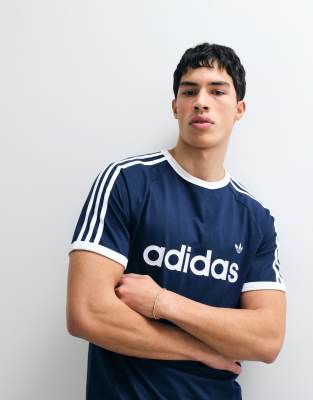 adidas Originals three stripe ringer t-shirt in navy and white