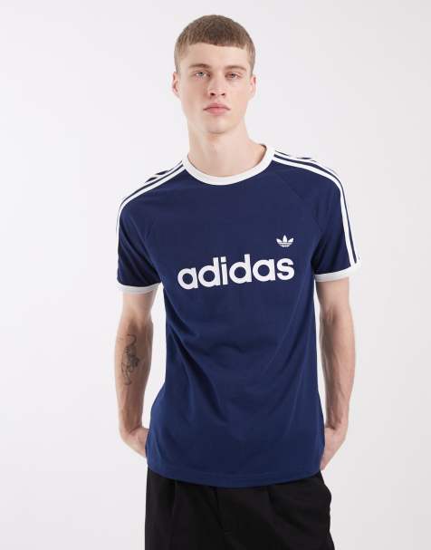 adidas Originals three stripe ringer t-shirt in navy and white - view 1