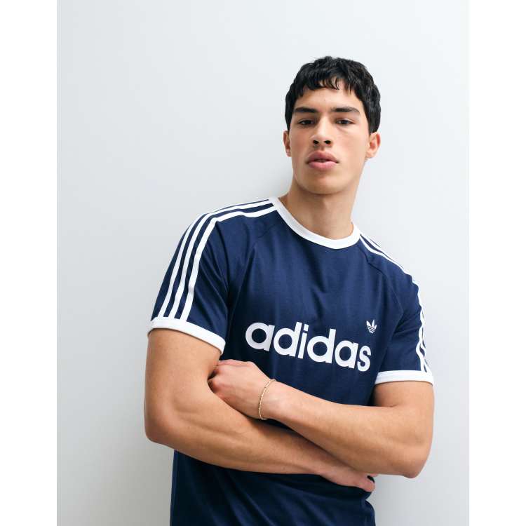 adidas Originals three stripe ringer t-shirt in navy and white | ASOS