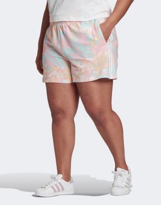 adidas originals 3 stripe shorts in pink tie dye