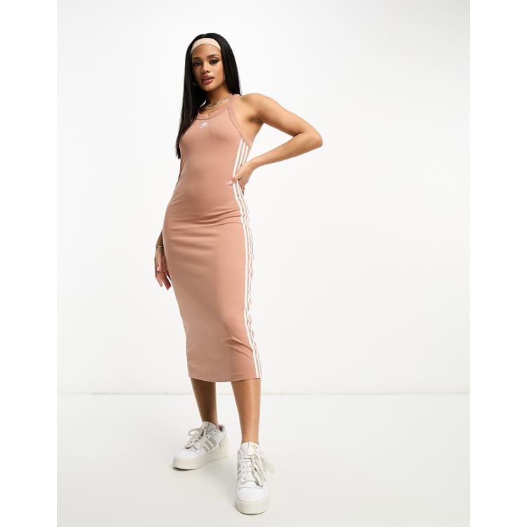 Adidas three 2025 stripe midi dress