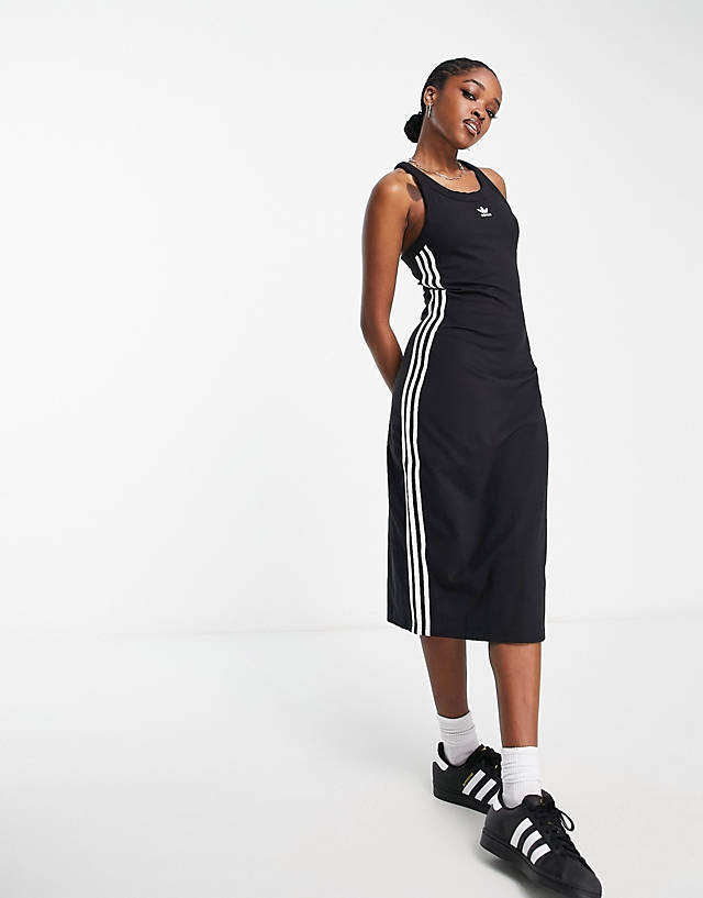 adidas Originals three stripe sleeveless midi dress in black