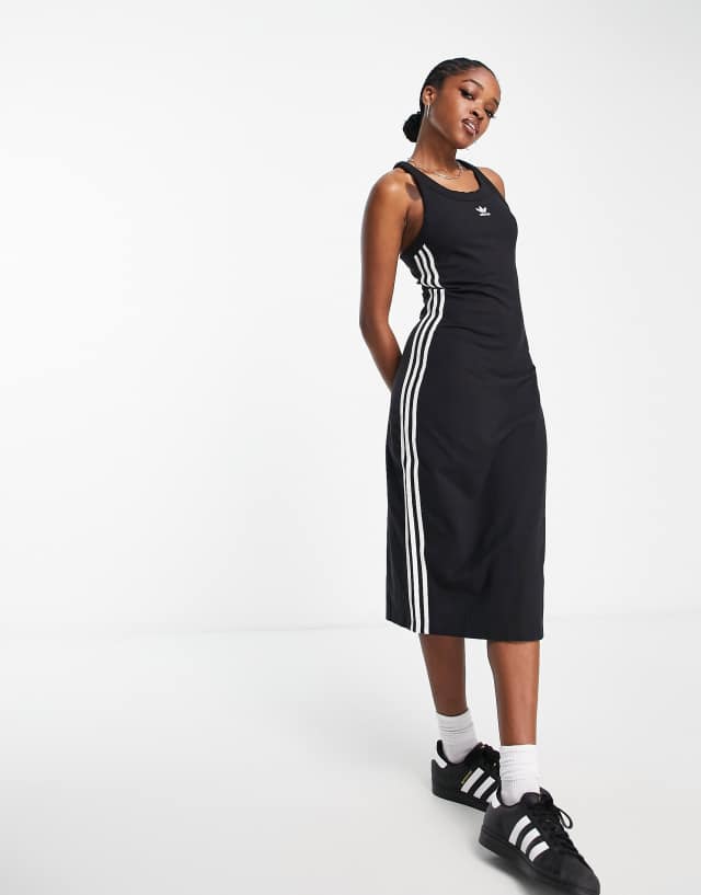 adidas Originals three stripe sleeveless midi dress in black