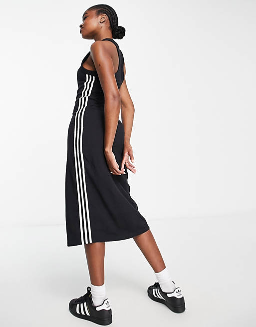 januar cache ortodoks adidas Originals three stripe sleeveless midi dress in black | ASOS