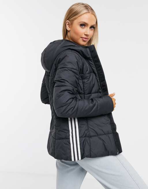 Adidas originals three stripe slim padded 2024 jacket in black