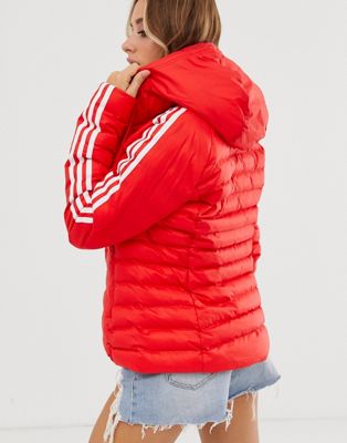 adidas originals three stripe slim padded jacket in red