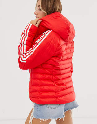 adidas originals three stripe slim padded jacket in red