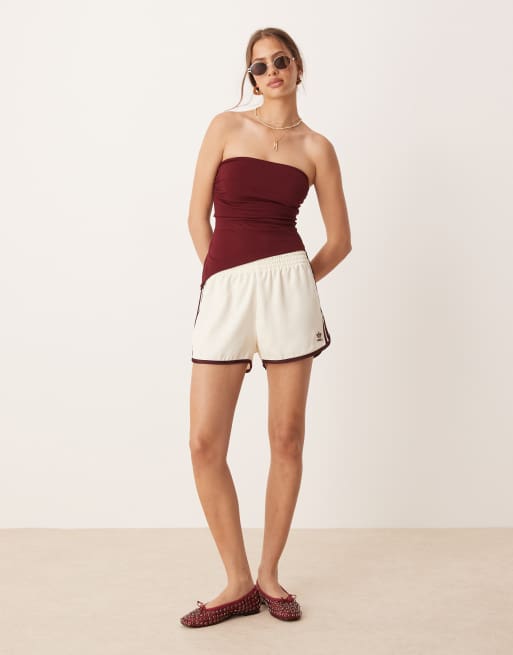adidas Originals three stripe sprinter shorts in cream and