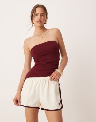 adidas Originals adidas Originals three stripe sprinter shorts in cream-White