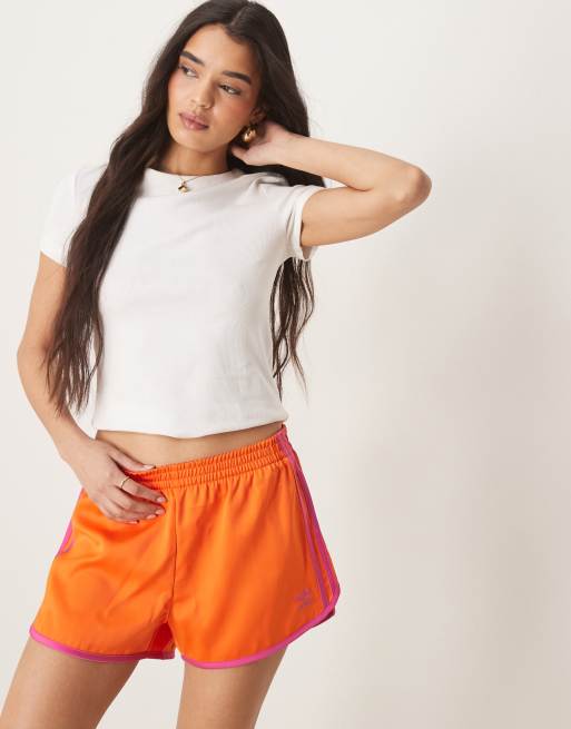 adidas Originals three stripe sprinter shorts in orange, 2 of 5