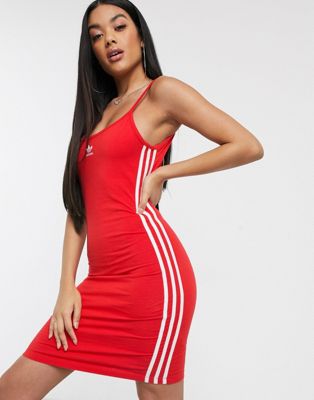 adidas 3 stripe dress red