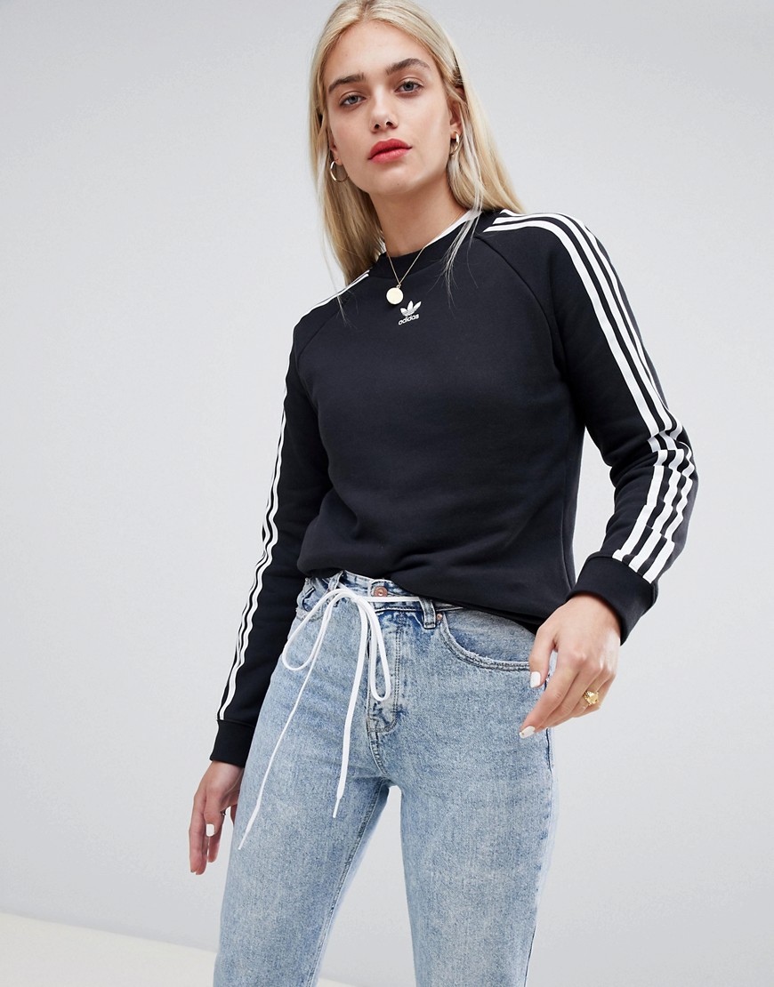 adidas Originals – Three Stripe – Svart sweatshirt
