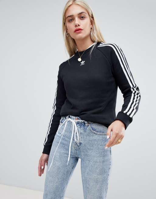 Adidas black and white striped sweatshirt hotsell